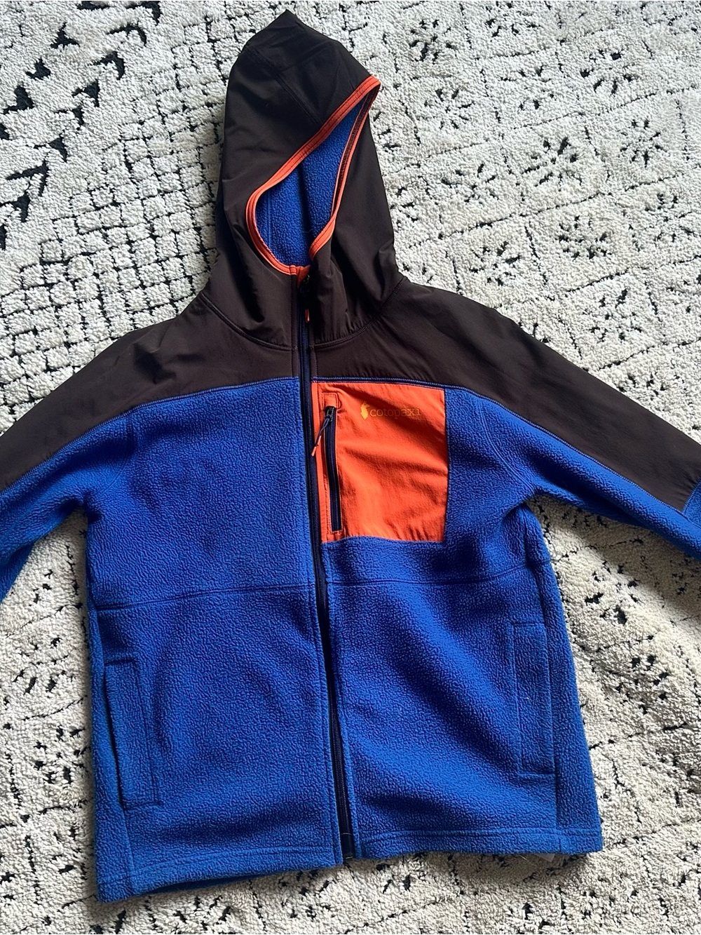 cotopaxi Blue and Orange Hooded Fleece Jacket
